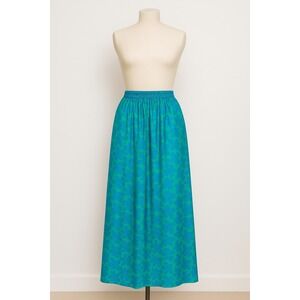 VTG Handmade Womens Maxi‎ Skirt Size S Blue Green Floral Boho Maximalist Retro